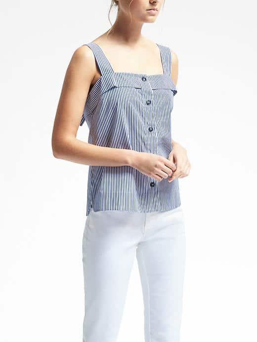 Banana Republic Womens Stripe Bow Back Top - Navy