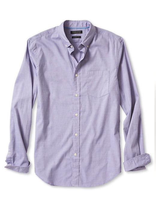 Banana Republic Mens Grant Fit Solid Custom 078 Wash Shirt - Purple