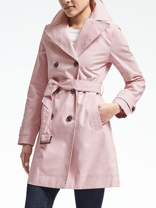 Banana Republic Womens Double Breasted Belted Mac Trench - Dusty Pink
