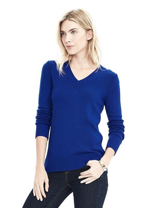 Banana Republic Button Back Vee Pullover Sweater - Marine Blue