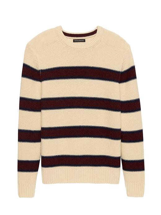Banana Republic Mens Italian Merino Blend Modern-stripe Sweater Cream White, Navy Blue & Burgundry Red Size M