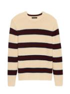 Banana Republic Mens Italian Merino Blend Modern-stripe Sweater Cream White, Navy Blue & Burgundry Red Size M