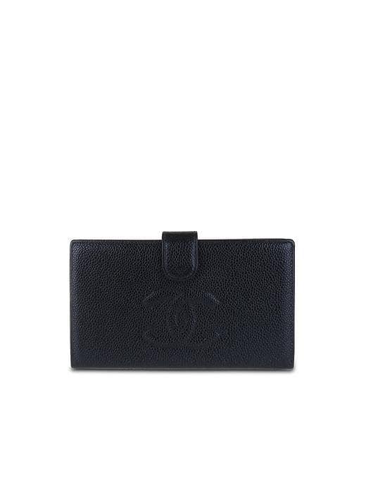 Banana Republic Luxe Vintage Chanel Black Caviar Long Wallet - Black