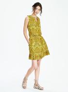 Banana Republic Womens Paisley Pleated Neck Dress Size L - Neon Yellow