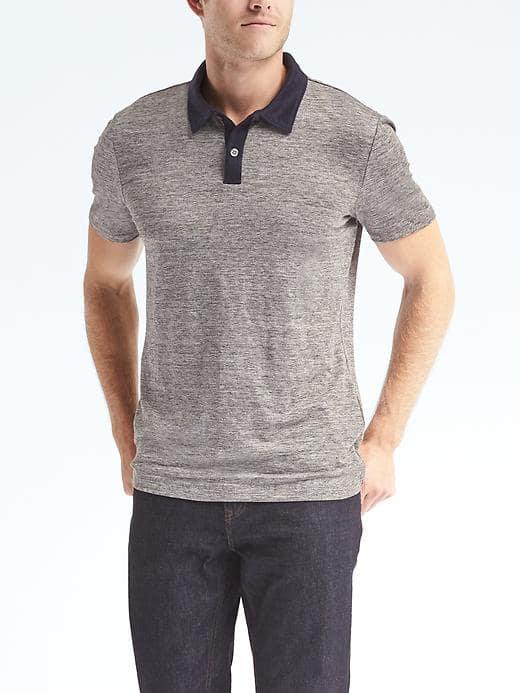 Banana Republic Mens Linen Stretch Polo - Gray Texture