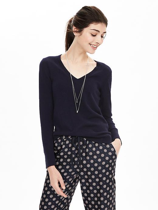 Banana Republic Womens Italian Cashmere Blend Vee Sweater Pullover Size L - Preppy Navy