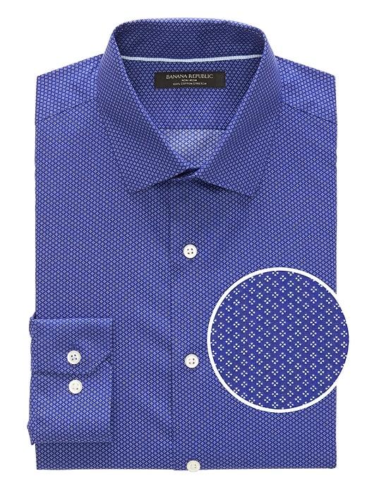 Banana Republic Mens Grant Slim-fit Non-iron Stretch Print Shirt Blue Murano Size Xl