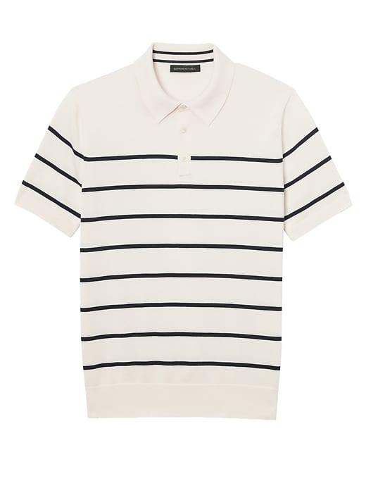 Banana Republic Mens Supima Cotton Stripe Sweater Polo Shirt Transition Cream Size Xxl