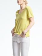 Banana Republic Womens Todd & Duncan Cashmere Vee Short-sleeve Pullover Pale Yellow Size Xl