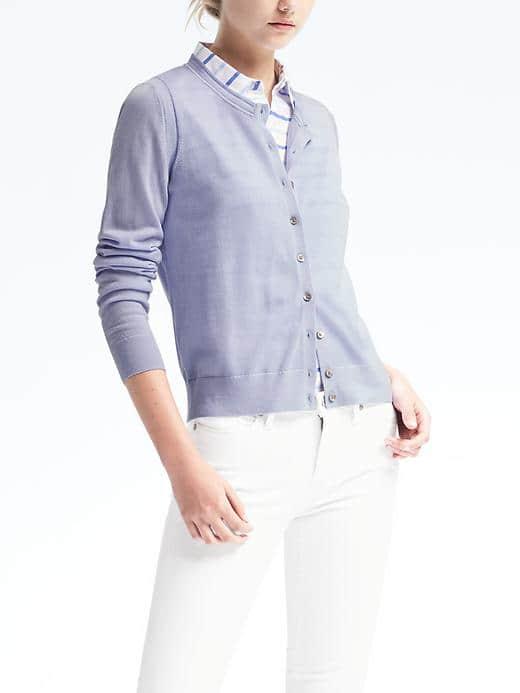 Banana Republic Womens Merino Pointelle Cardigan - Light Blue