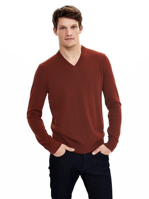 Banana Republic Mens Extra Fine Merino Wool Vee Pullover Size L Tall - Jersey Brick