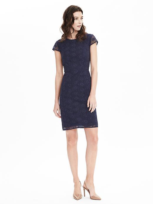 Banana Republic Womens Short Sleeve Floral Organza Dress - Preppy Navy