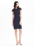 Banana Republic Womens Short Sleeve Floral Organza Dress - Preppy Navy