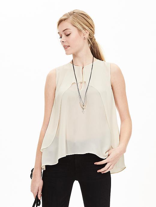 Banana Republic Layered Crepe Keyhole Tank Size L Petite - Cocoon