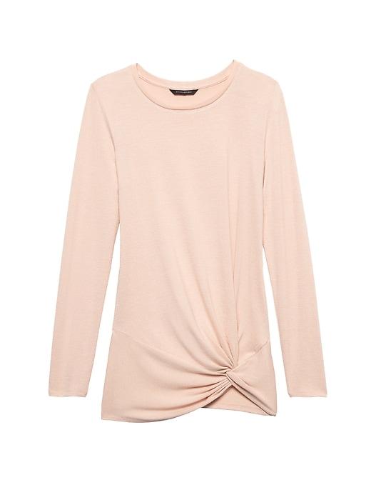 Banana Republic Womens Petite Luxespun Twist-front T-shirt Blush Pink Size S