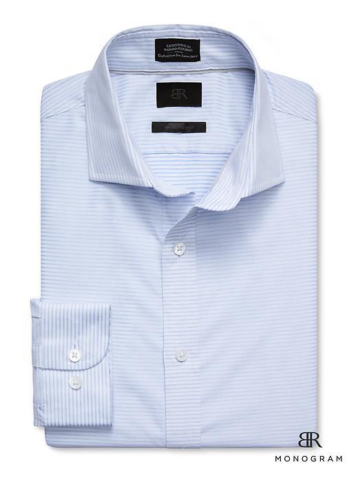Banana Republic Mens Monogram Italian Woven Textured Stripe Shirt Size L Tall - Light Blue