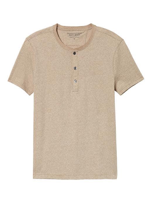 Banana Republic Mens Short Sleeve Soft Wash Henley - Camel
