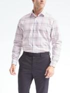 Banana Republic Mens Camden Fit Cotton Stretch Non Iron Plaid Shirt - Pink