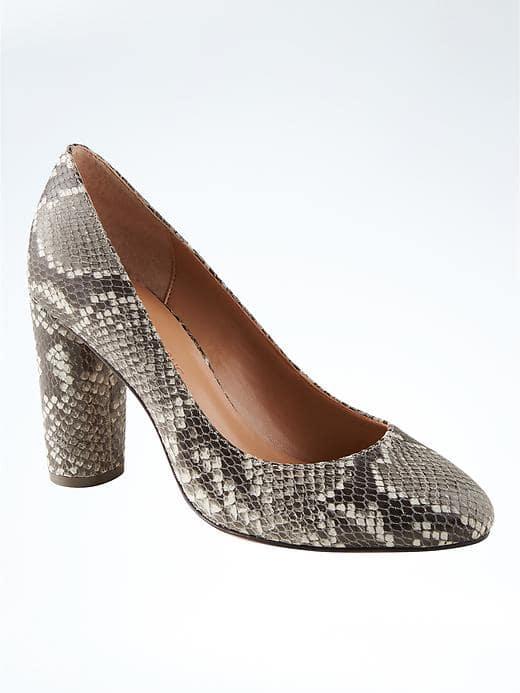 Banana Republic Almond Toe Round Heel Pump - Gray Snake Effect Leather