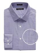Banana Republic Mens Grant Slim-fit Non-iron Tattersall Grid Dress Shirt Blue Galaxy Size Xs