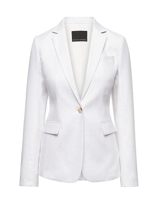 Banana Republic Womens Long And Lean-fit Stretch Linen-cotton Blazer White Size 0