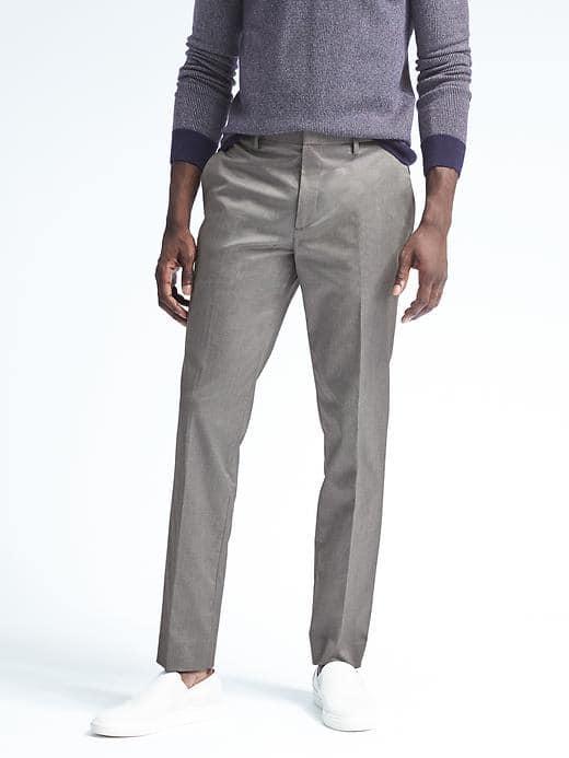 Banana Republic Mens Slim Solid Non Iron Stretch Cotton Pant - Gray