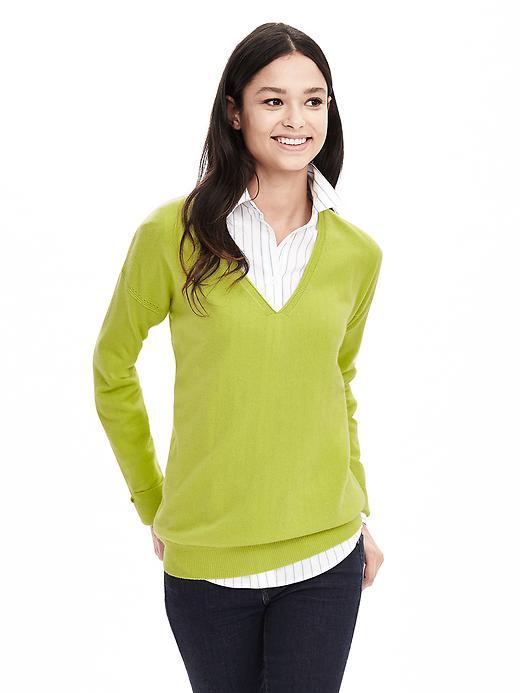 Banana Republic Womens Todd &amp; Duncan Cashmere Vee Pullover Size L - Limestone
