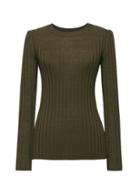 Banana Republic Womens Machine-washable Merino Wool Ribbed Crew-neck Sweater Deep Olive Green Size Xs