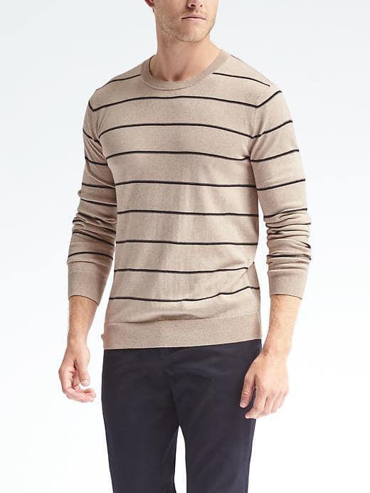 Banana Republic Mens Stripe Silk Cotton Cashmere Crew Pullover - Moroccan Step