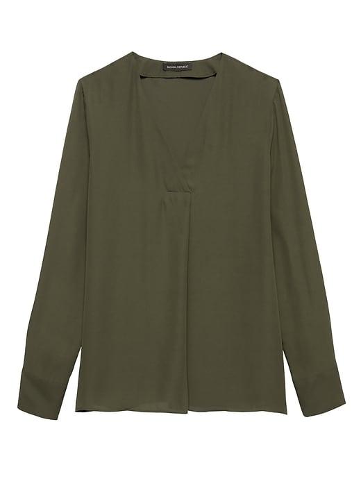 Banana Republic Womens Petite Drapey V-neck Top Mistletoe Green Size Xs