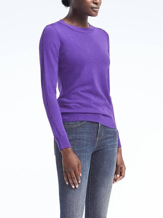 Banana Republic Womens Washable Merino Peekaboo Pullover Crew - Royal Purple