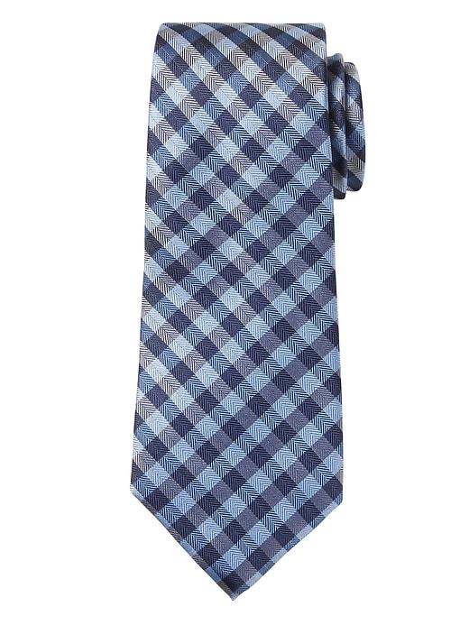 Banana Republic Mens Gingham Silk Nanotex Tie Coastal Blue Size One Size