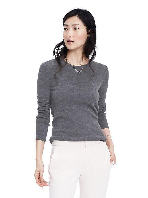 Banana Republic Womens Merino Ribbed Crew Sweater - Charcoal