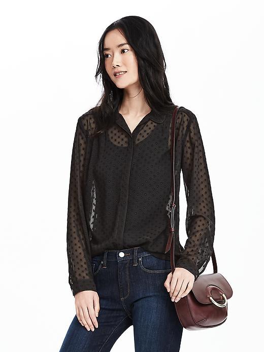 Banana Republic Womens Dot Print Round Collar Blouse Size L - Black