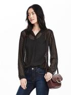 Banana Republic Womens Dot Print Round Collar Blouse Size L - Black