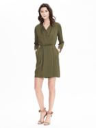 Banana Republic Womens Long Sleeve Wrap Dress Size 10 Tall - New Olive