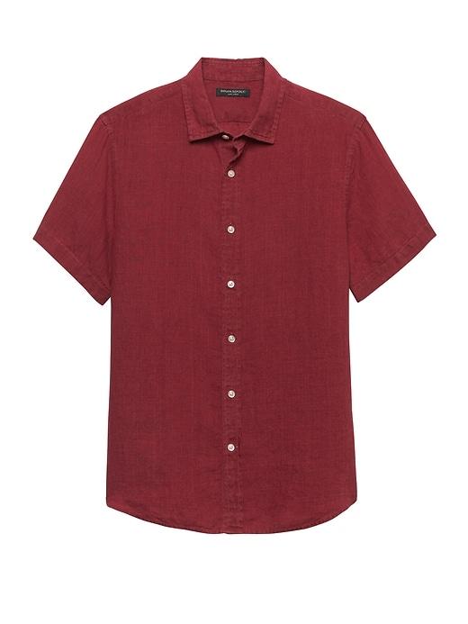 Banana Republic Mens Camden Standard-fit Linen Shirt Burgundy Size L