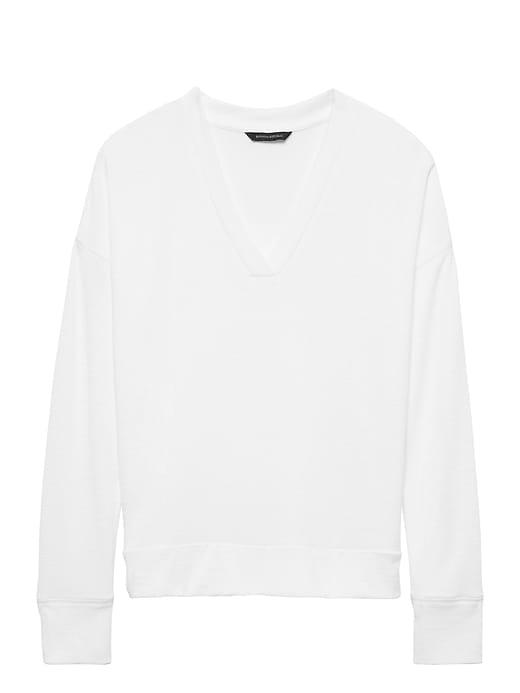 Banana Republic Womens Petite Luxespun V-neck T-shirt White Size Xs