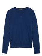 Banana Republic Mens Silk Cotton Cashmere V-neck Sweater Basic Blue Size M
