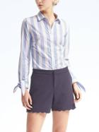 Banana Republic Womens Riley Fit Bow Cuff Stripe Shirt - Light Blue