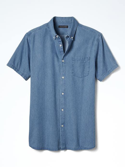 Banana Republic Mens Camden Fit Chambray Short Sleeve Shirt - Blue