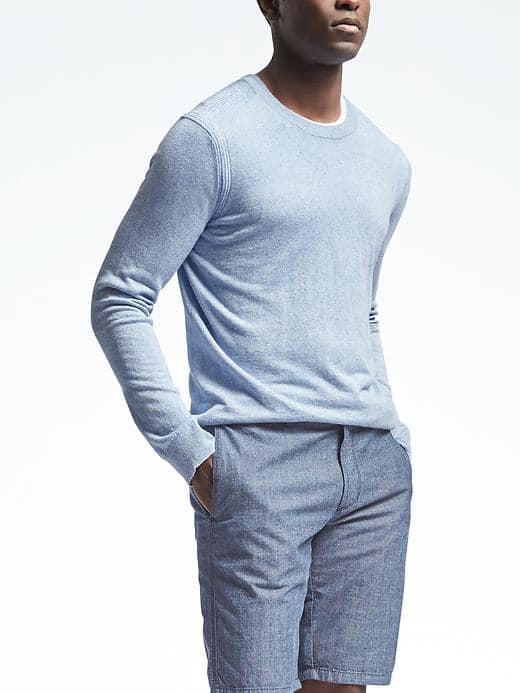 Banana Republic Mens Silk Linen Crew Pullover - Cool Water