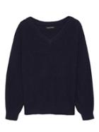 Banana Republic Womens Wool-cotton Blend Ribbed V-neck Sweater Navy Size S