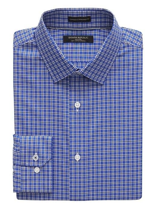 Banana Republic Mens Camden Standard-fit Non-iron Grid Shirt Comet Blue Size M