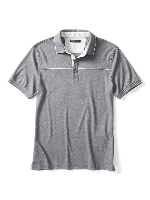 Banana Republic Mens Luxe Touch Piped Chest Polo - Dark Heather Gray