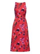 Banana Republic Womens Petite Floral V-back Fit-and-flare Dress Red Floral Size 4