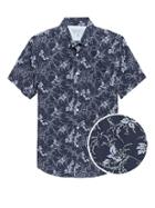 Banana Republic Mens Grant Slim-fit Luxe Poplin Short-sleeve Floral Shirt Elysian Blue Size Xs