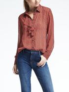 Banana Republic Womens Dillon Fit Ruffle Front Geo Blouse - Natural Rust