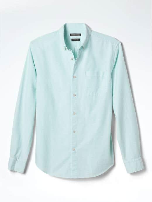 Banana Republic Mens Grant Fit Stripe Cotton Stretch Oxford Shirt - Turquoise