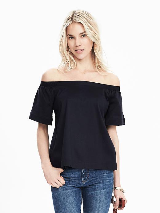 Banana Republic Bow Back Off Shoulder Top Size L - Preppy Navy